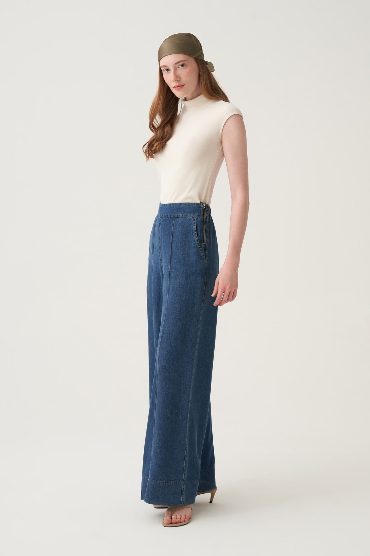 Mavi-Bol Paça Denim Tensel Pantolon