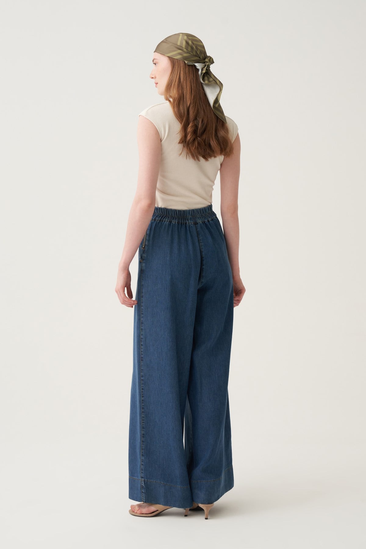 Mavi-Bol Paça Denim Tensel Pantolon