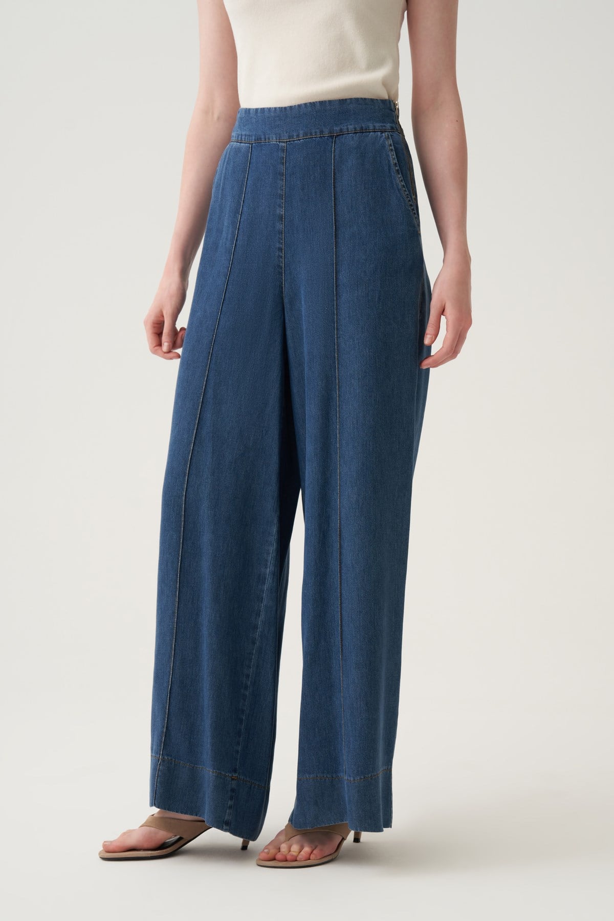 Mavi-Bol Paça Denim Tensel Pantolon