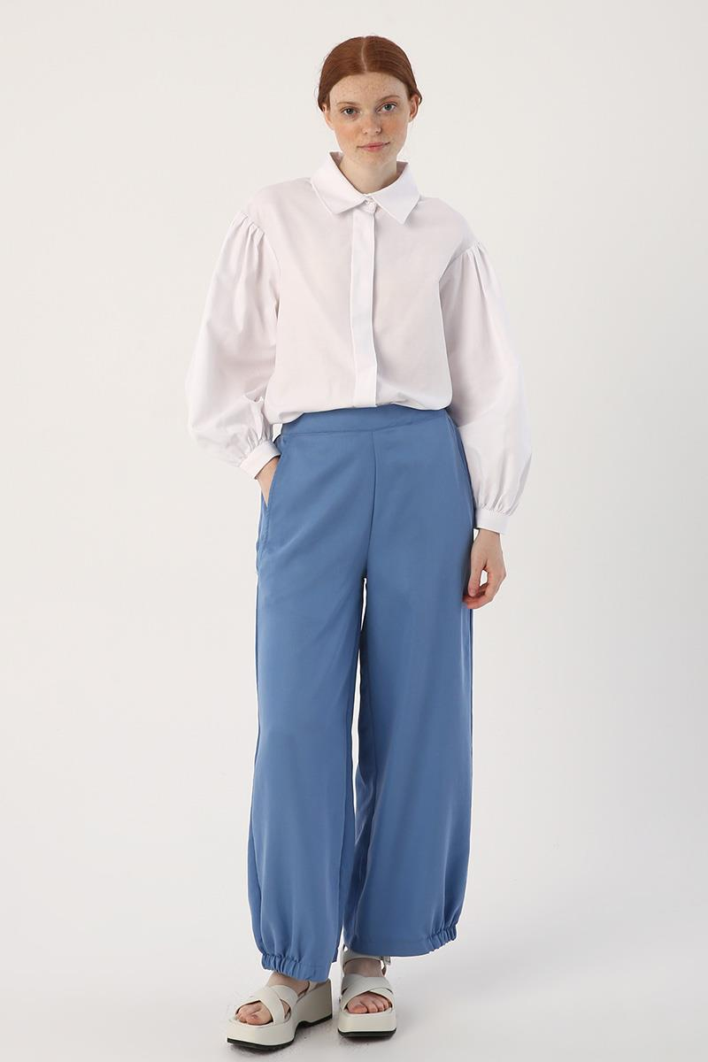 Mavi-Büyük Cepli Doğal Kumaş Pantolon