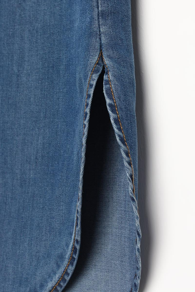 Mavi-Denim Yırtmaçlı Uzun Gömlek Tunik