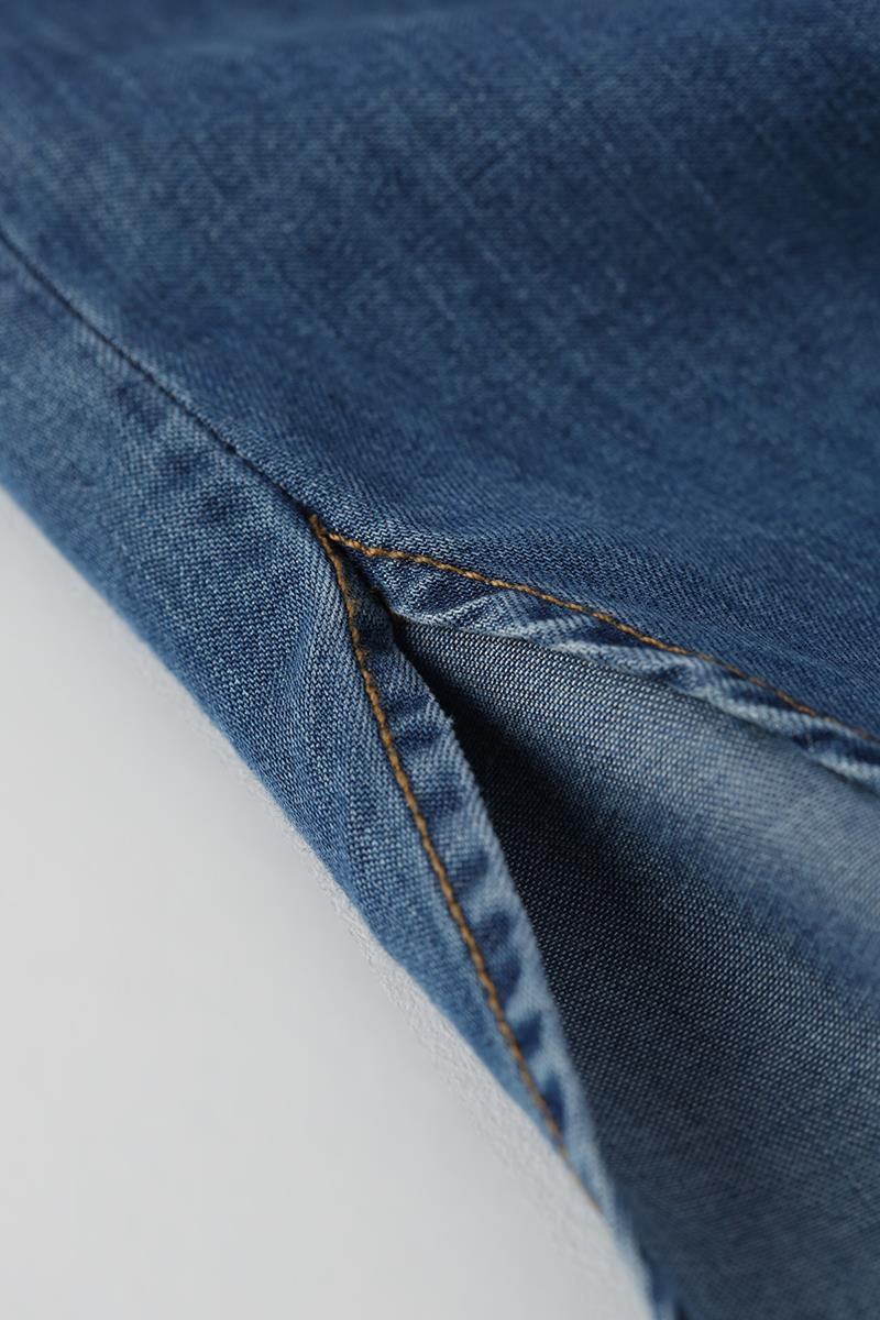 Mavi-Denim Yırtmaçlı Uzun Gömlek Tunik
