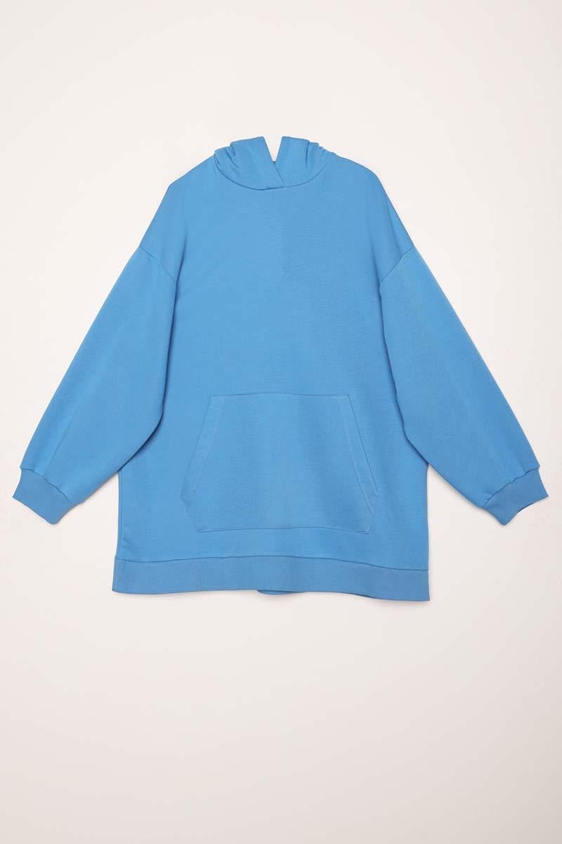 Blue-Kangaroo Pocket Oversize Sweatshirt
