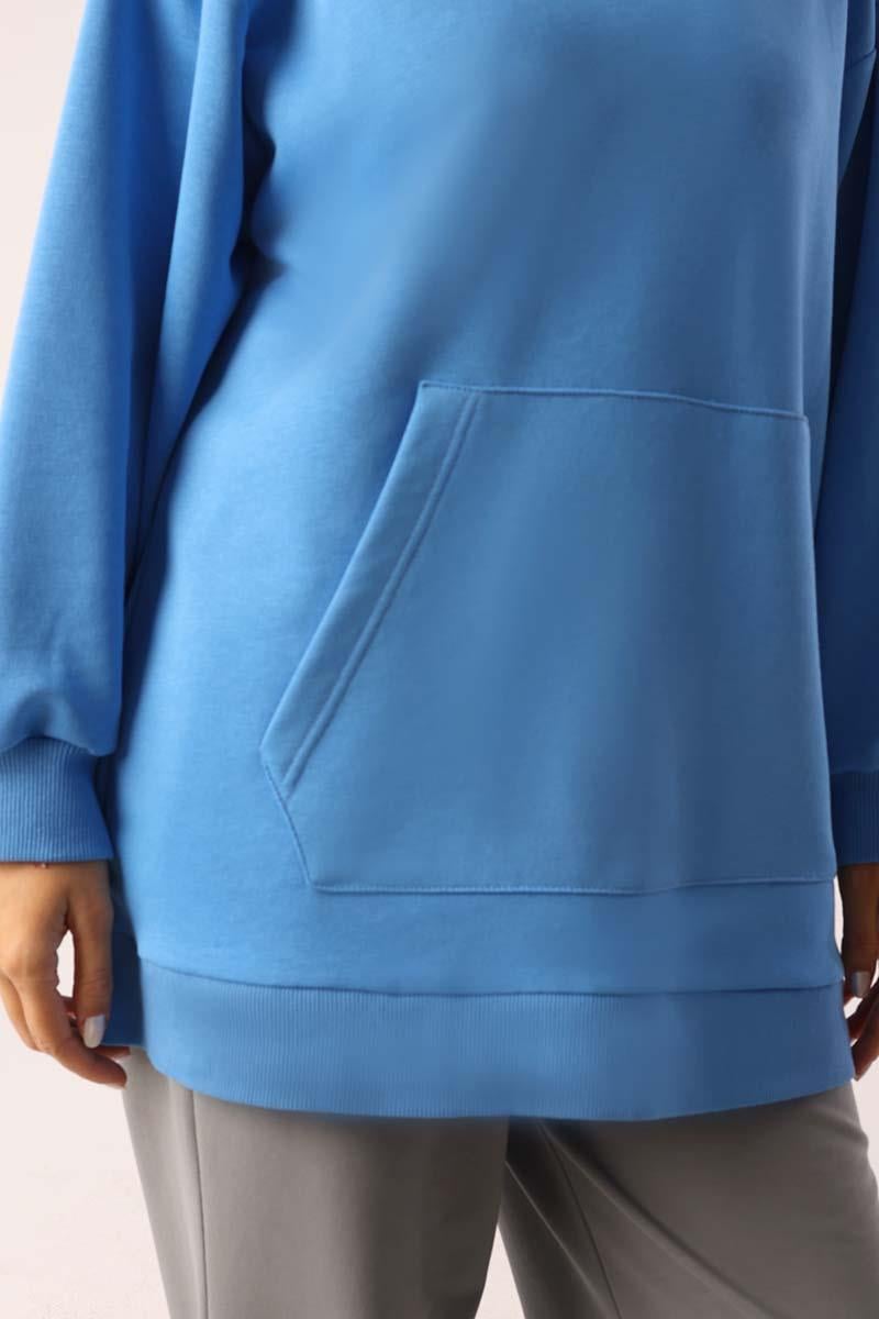 Blue-Kangaroo Pocket Oversize Sweatshirt
