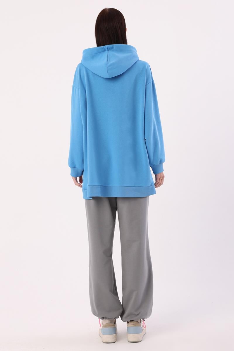 Blue-Kangaroo Pocket Oversize Sweatshirt