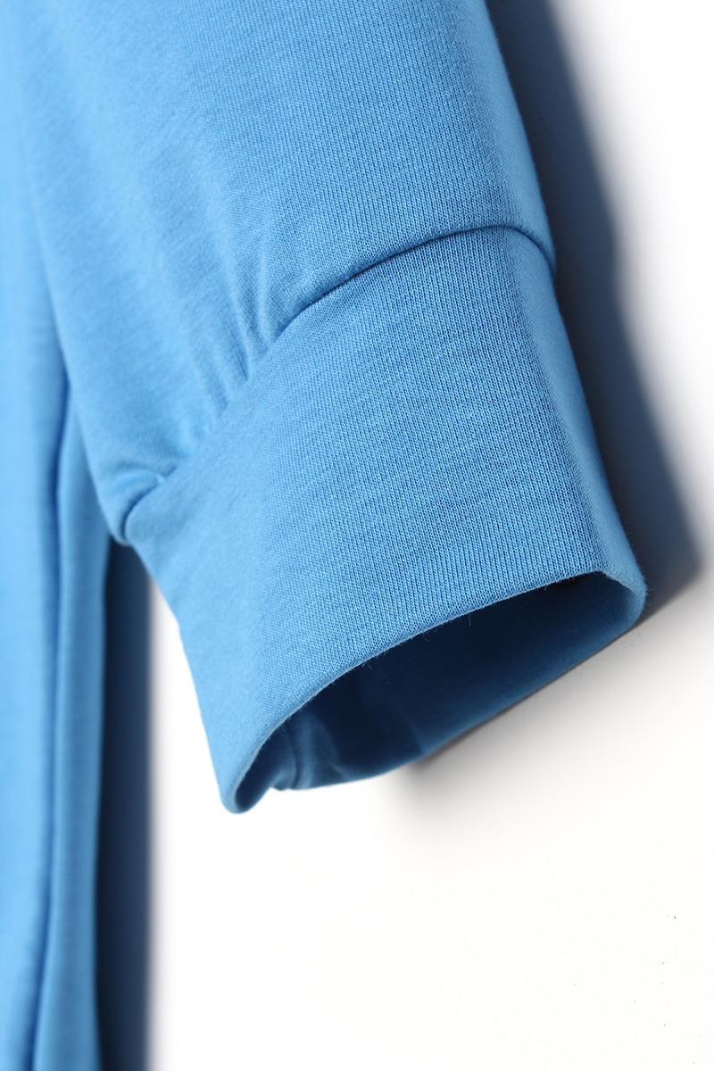 Mavi-Kapüşonlu Kanguru Cepli Sweatshirt