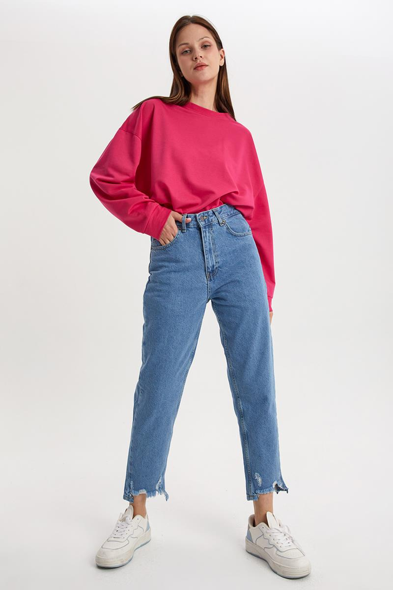 Mavi-Lazer Kesim Denim Pantolon