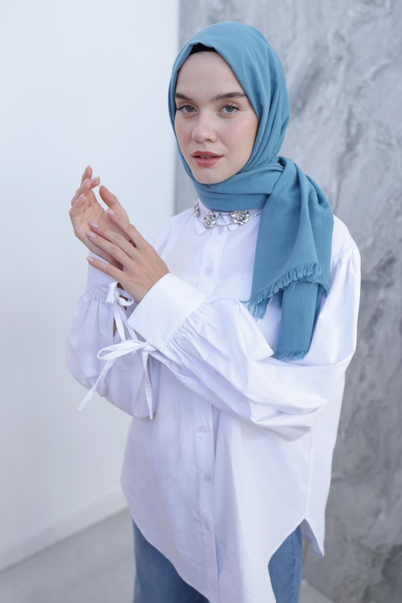 Mavi-Naturel Pamuk Şal