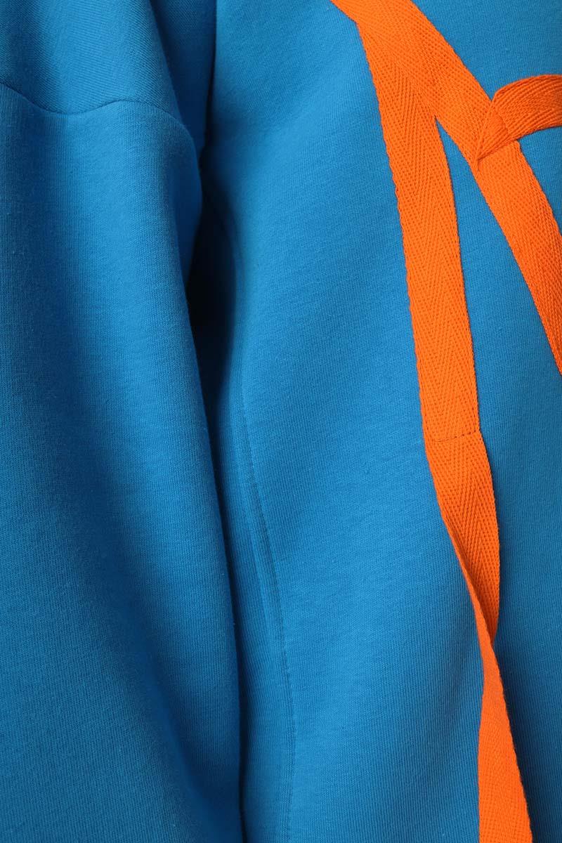 Mavi-Oversize Şardonlu Şerit Detaylı Sweatshirt