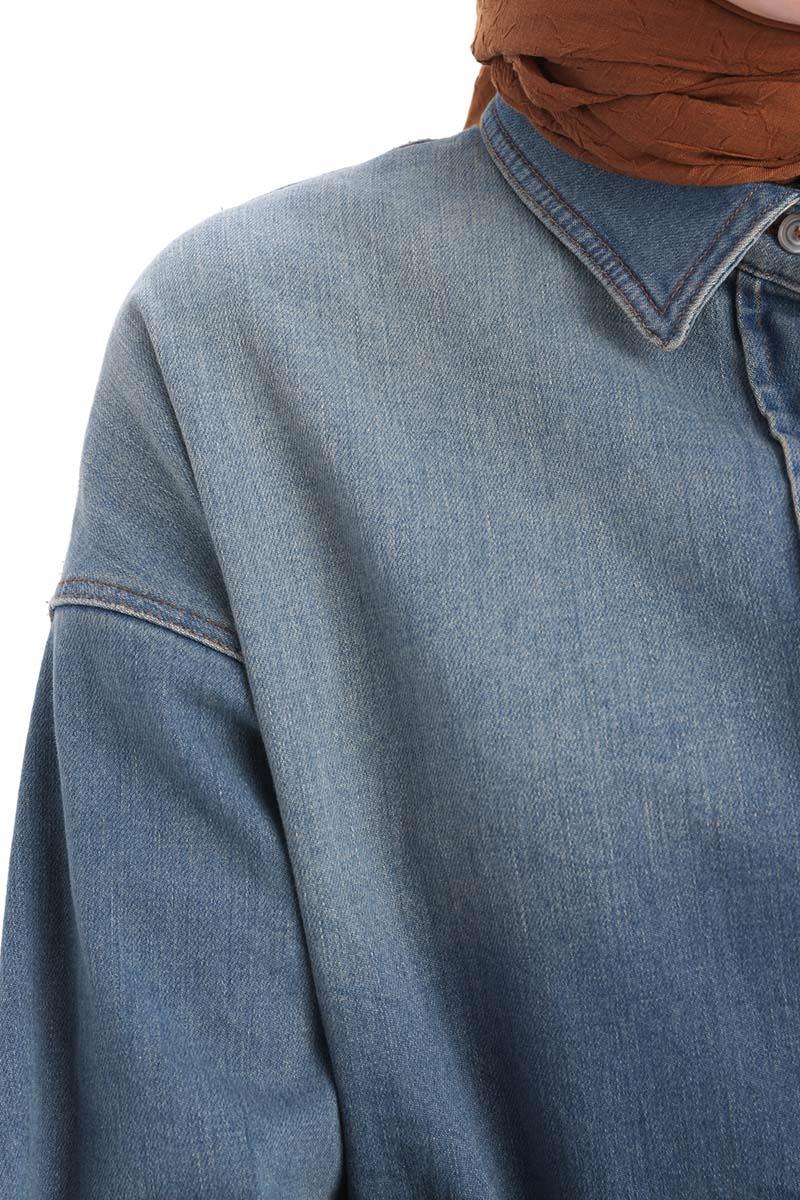 Mavi-Pamuklu Denim Gömlek Tunik