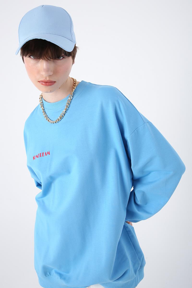 Mavi-Pamuklu Sundream Baskılı Sweatshirt