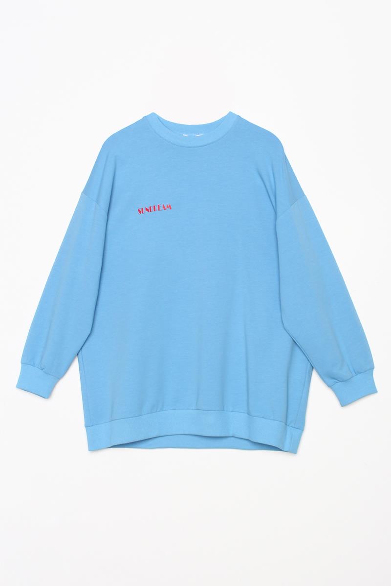 Mavi-Pamuklu Sundream Baskılı Sweatshirt