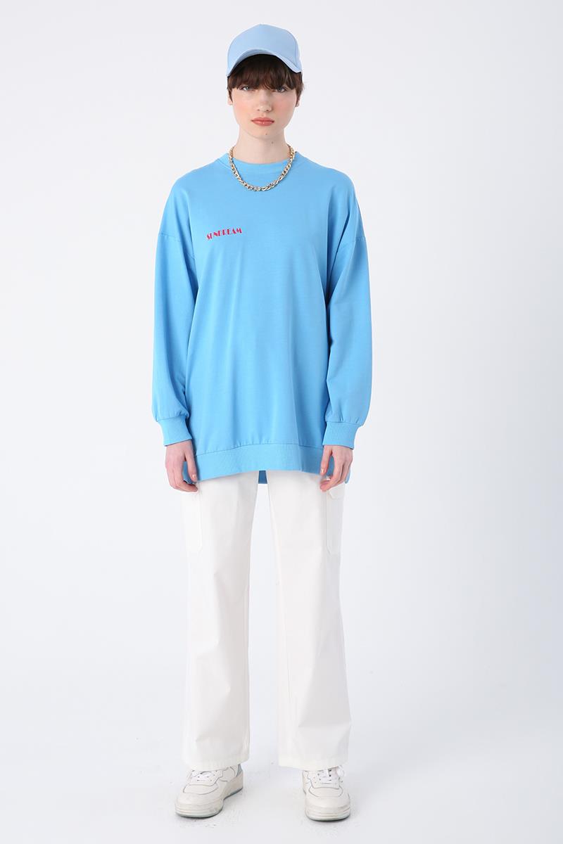 Mavi-Pamuklu Sundream Baskılı Sweatshirt