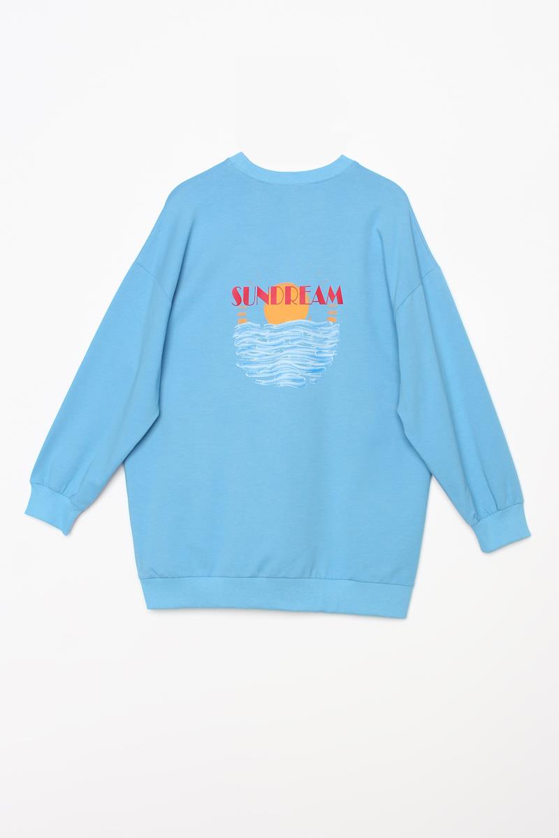 Mavi-Pamuklu Sundream Baskılı Sweatshirt