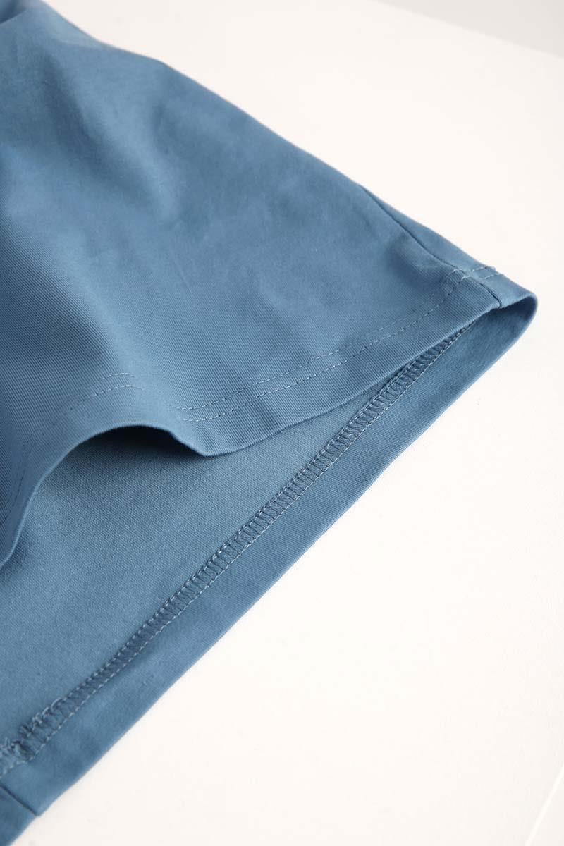 Blue-Cotton Collar Piping Sleeveless Tunic