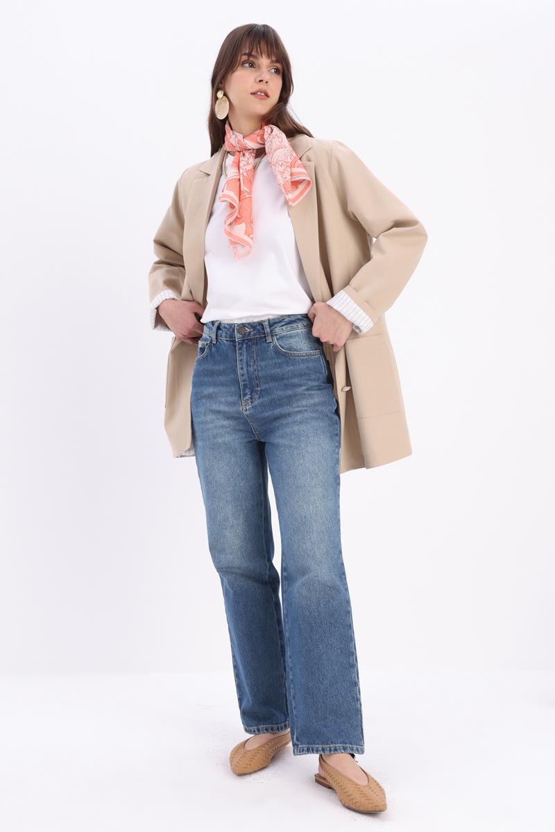 Mavi Tint-%100 Pamuk Boru Paça Denim Pantolon