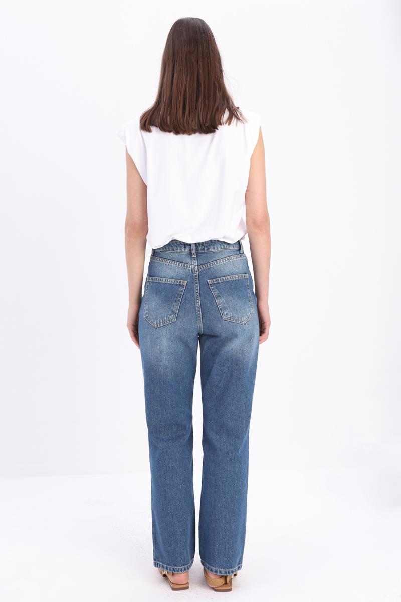 Mavi Tint-%100 Pamuk Boru Paça Denim Pantolon
