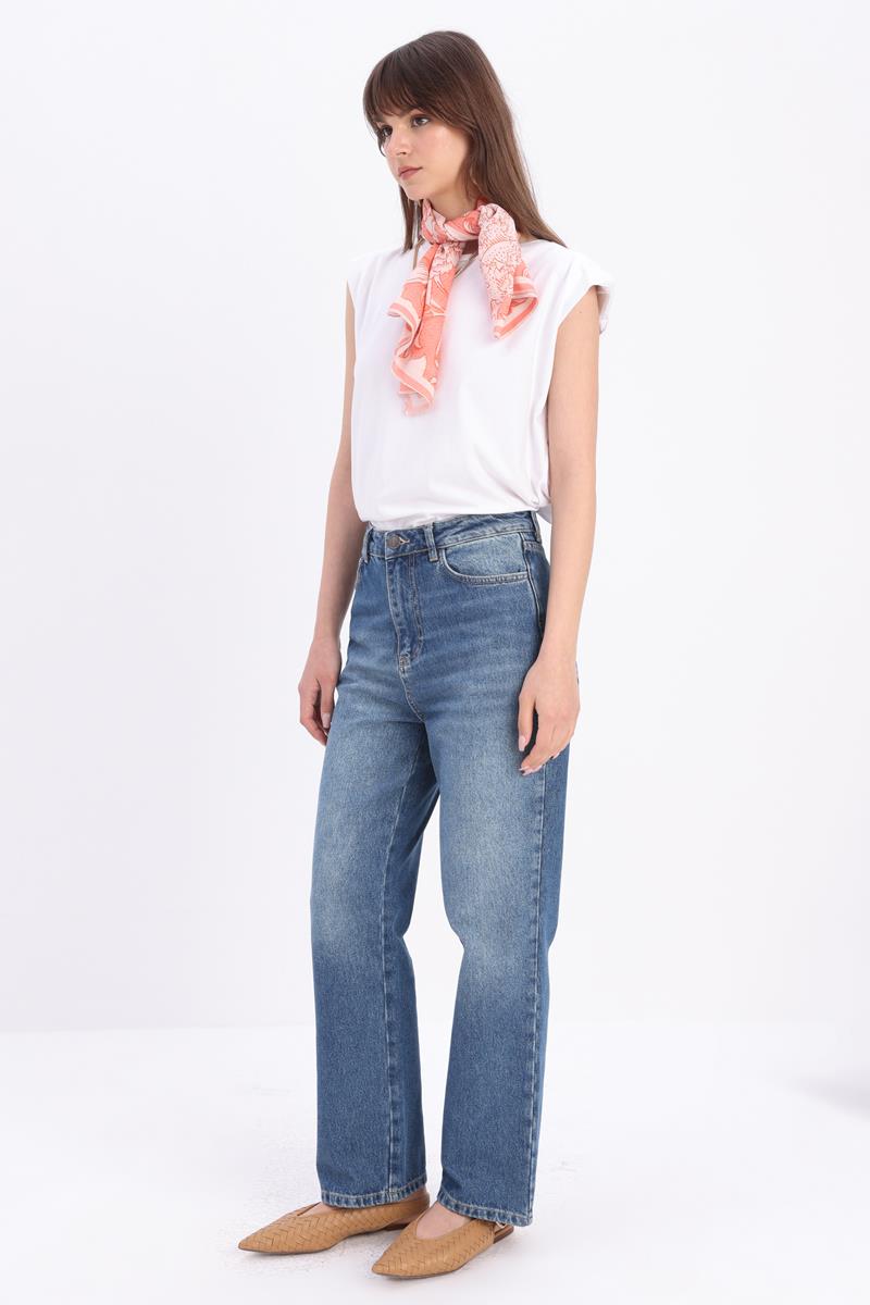 Mavi Tint-%100 Pamuk Boru Paça Denim Pantolon