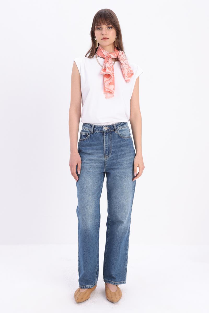 Mavi Tint-%100 Pamuk Boru Paça Denim Pantolon