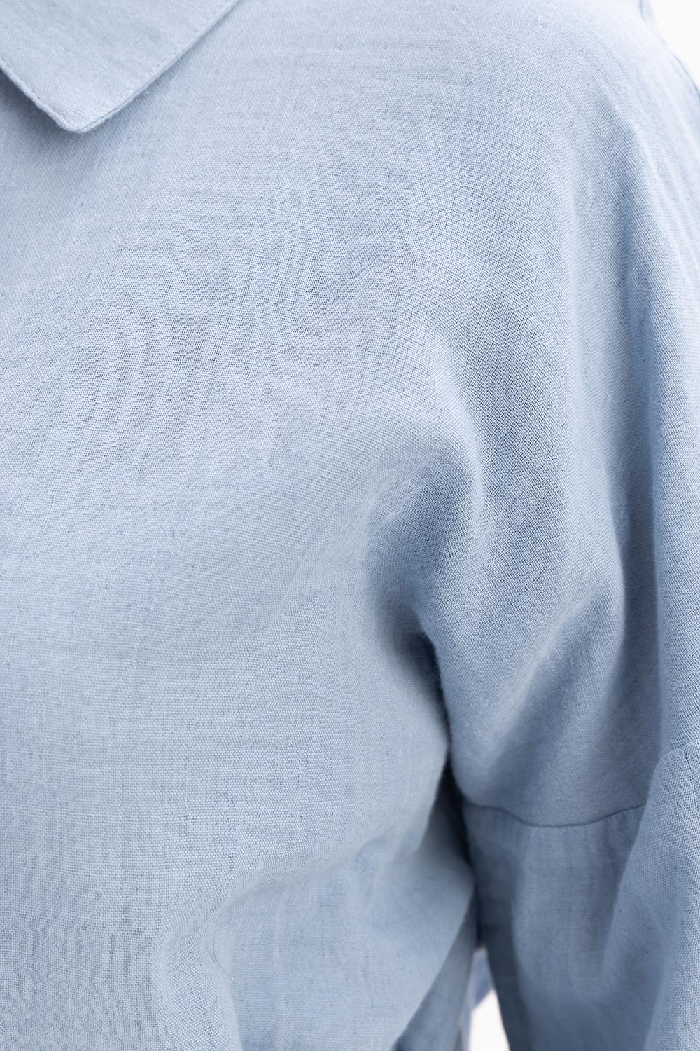Mavi-Yarım Patlı Düğmeli Müslin Tunik