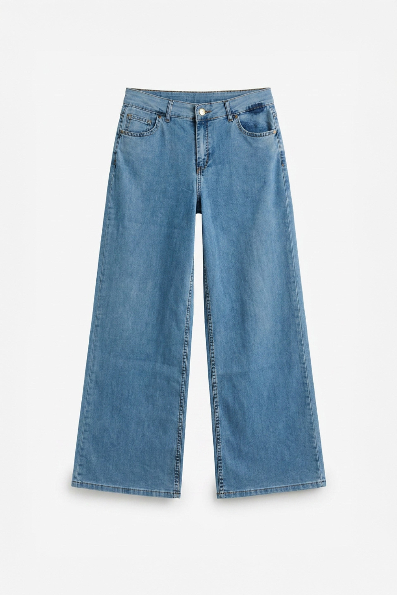 Mavi-Yüksek Bel Ekstra Geniş Paça Denim Pantolon