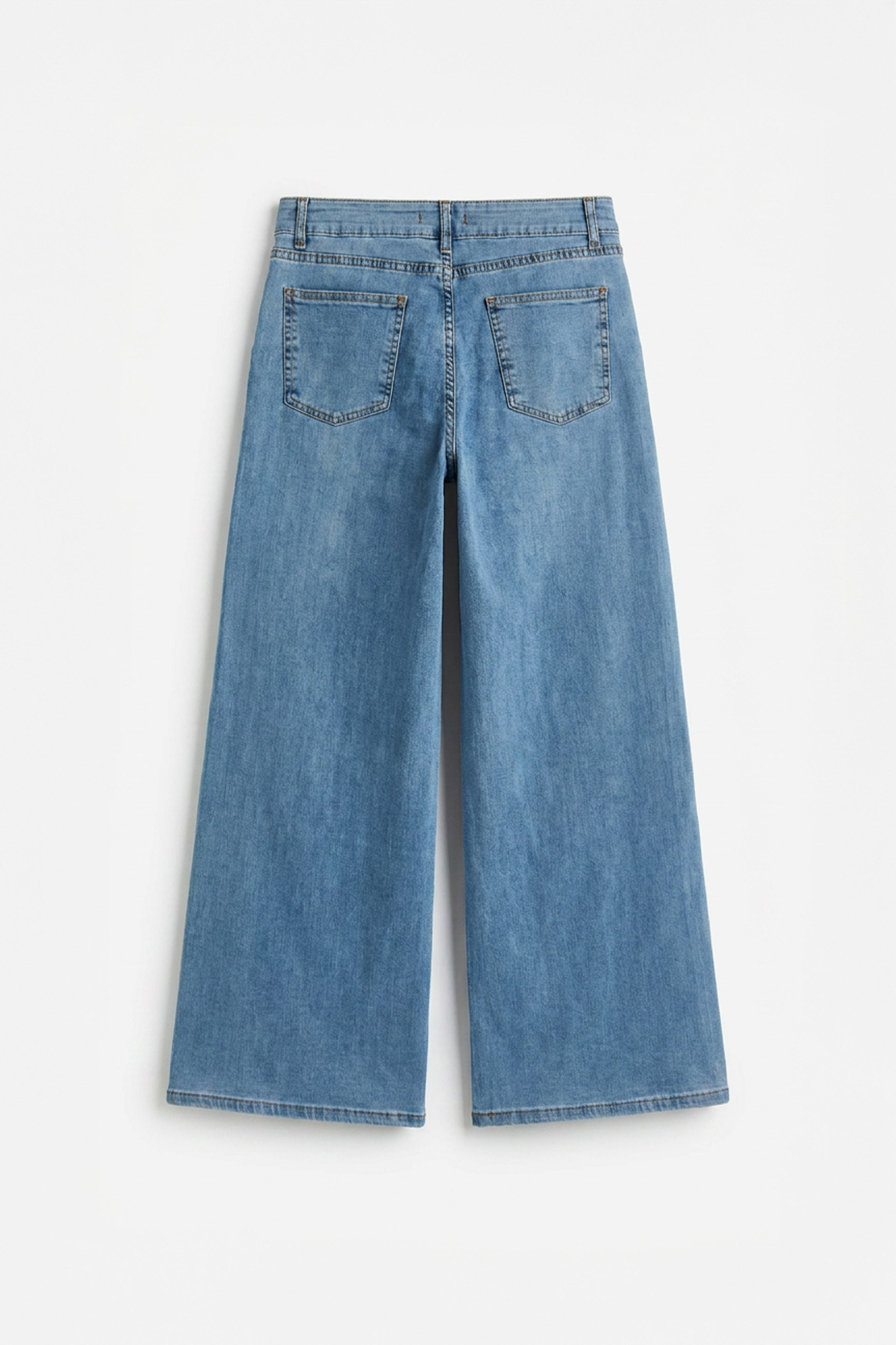 Mavi-Yüksek Bel Ekstra Geniş Paça Denim Pantolon