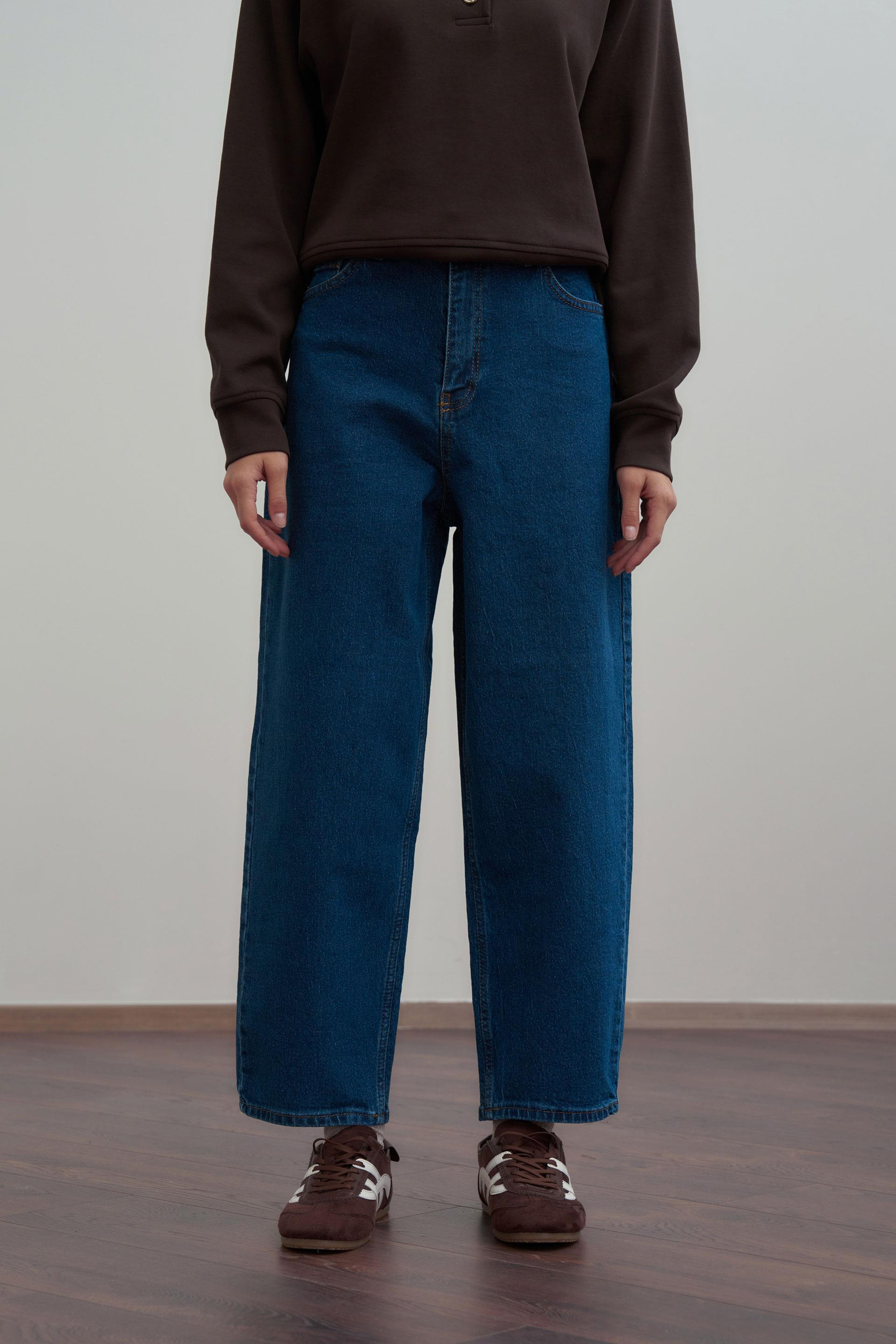 Mavi-Yüksek Bel Mom Paça Kot Pantolon