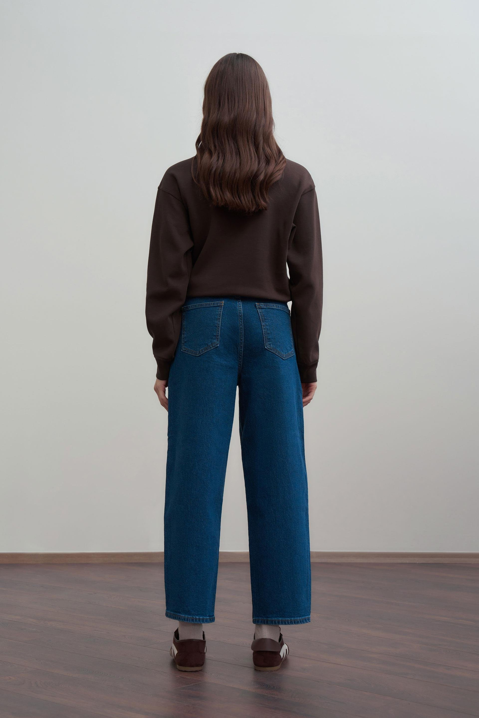 Mavi-Yüksek Bel Mom Paça Kot Pantolon