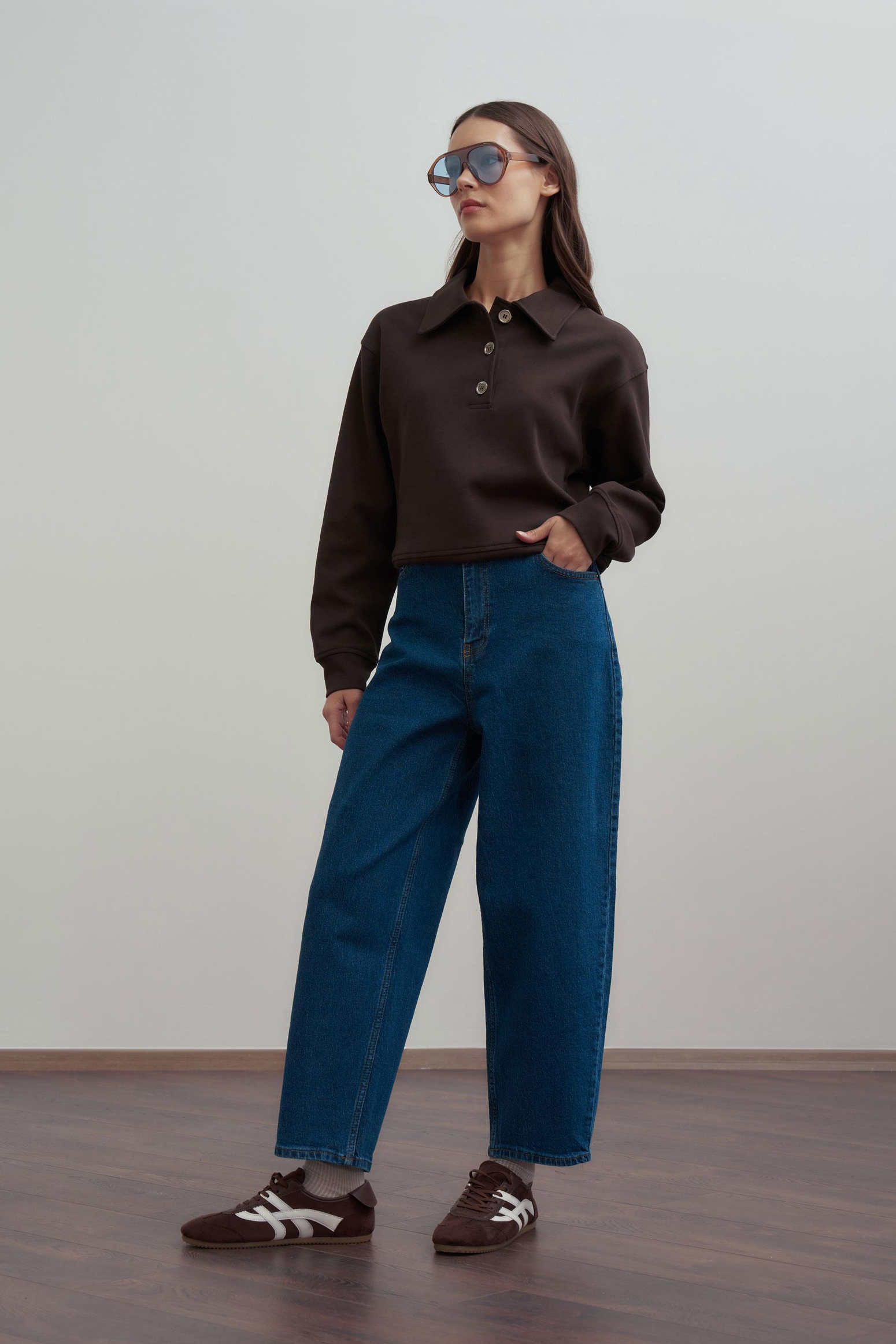 Mavi-Yüksek Bel Mom Paça Kot Pantolon