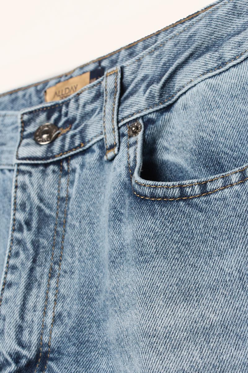 Mavi01-%100 Pamuk Yüksek Bel Bol Paça Katlama Detaylı Denim Pantolon