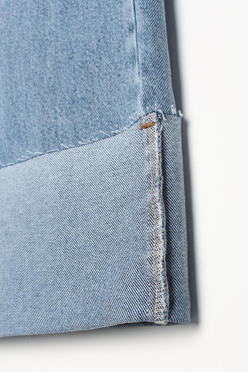 Mavi01-%100 Pamuk Yüksek Bel Bol Paça Katlama Detaylı Denim Pantolon