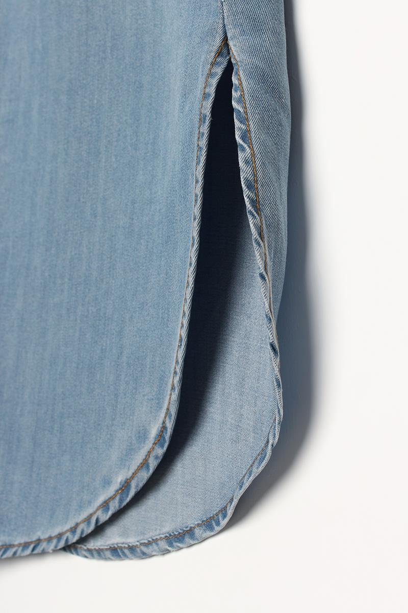 Mavi01-Denim Yırtmaçlı Uzun Gömlek Tunik