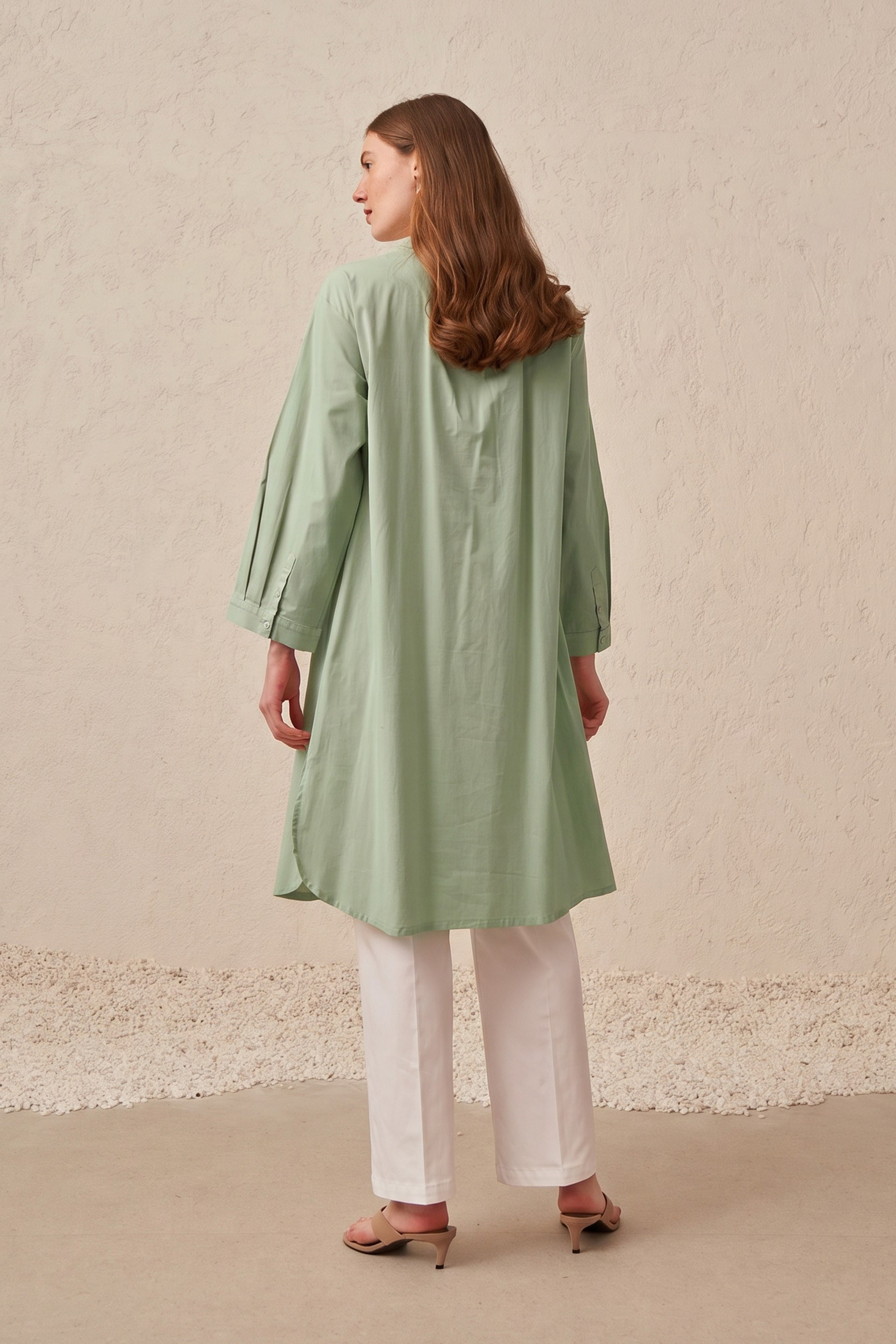 Mint-Düğme Detaylı Poplin Tunik
