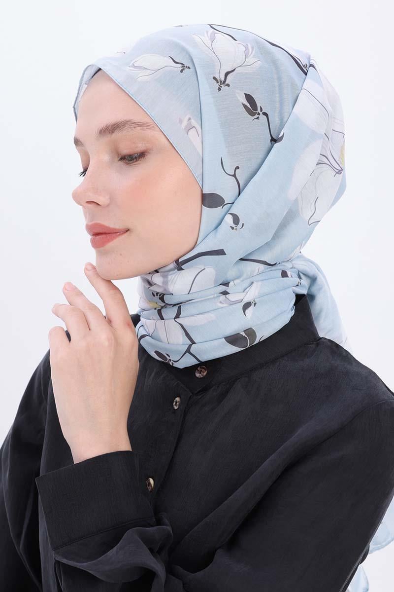Mint-Kahve-Desenli Pamuklu Şal