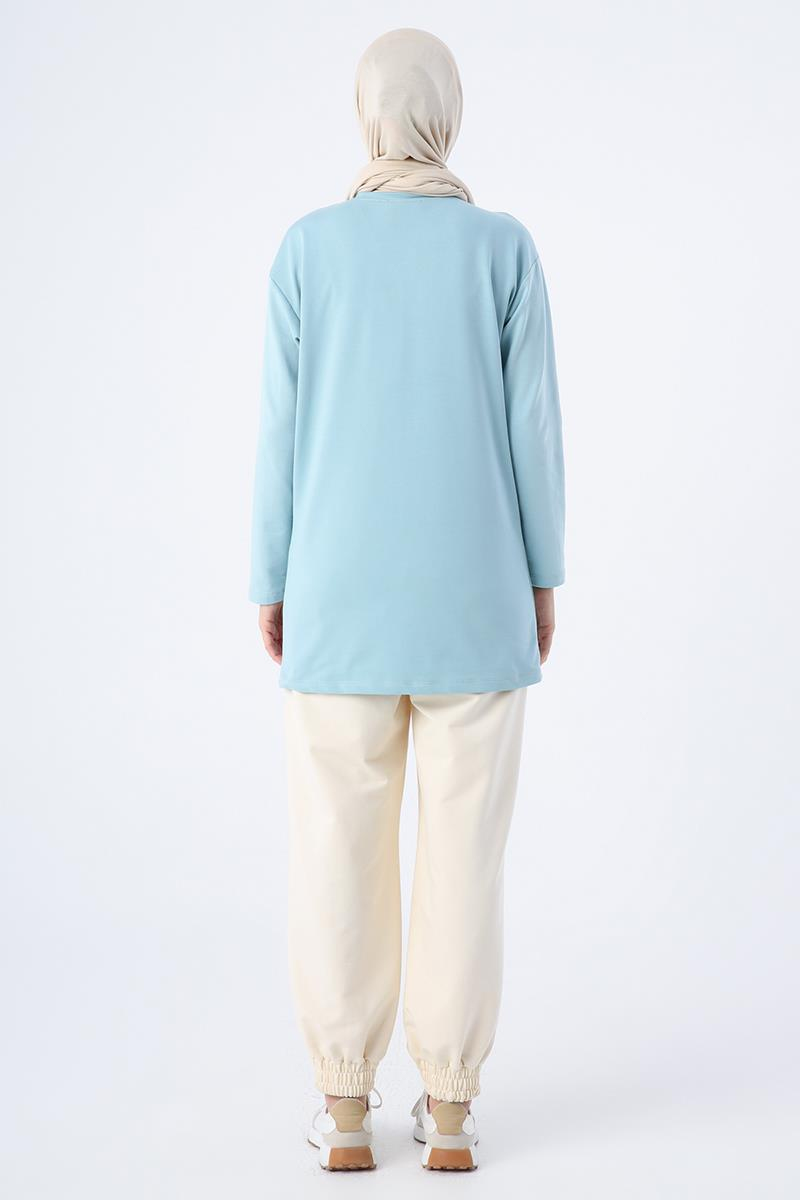 Mint-Pamuklu Rahat Kalıp Baskılı Basic Tunik
