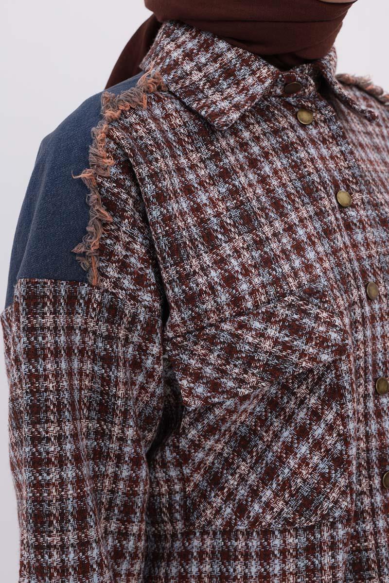 Mint-Turuncu-Denim Garnili Tüvit Gömlek Tunik