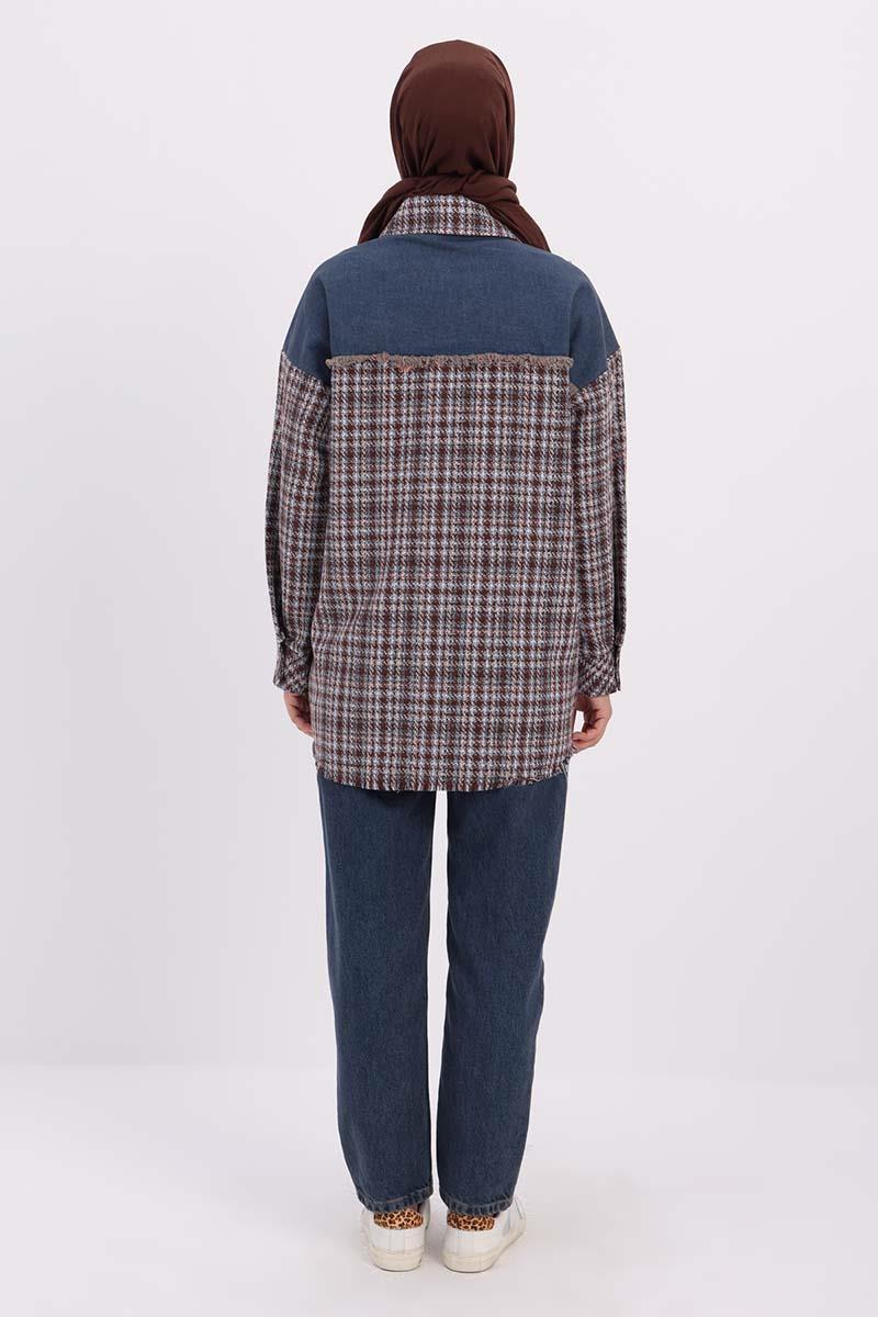 Mint-Turuncu-Denim Garnili Tüvit Gömlek Tunik