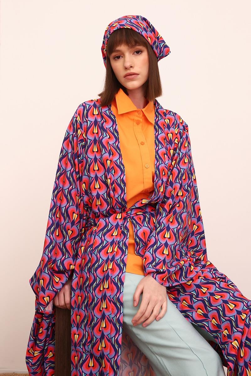 Lila-Rosa-Langarm-Kimono