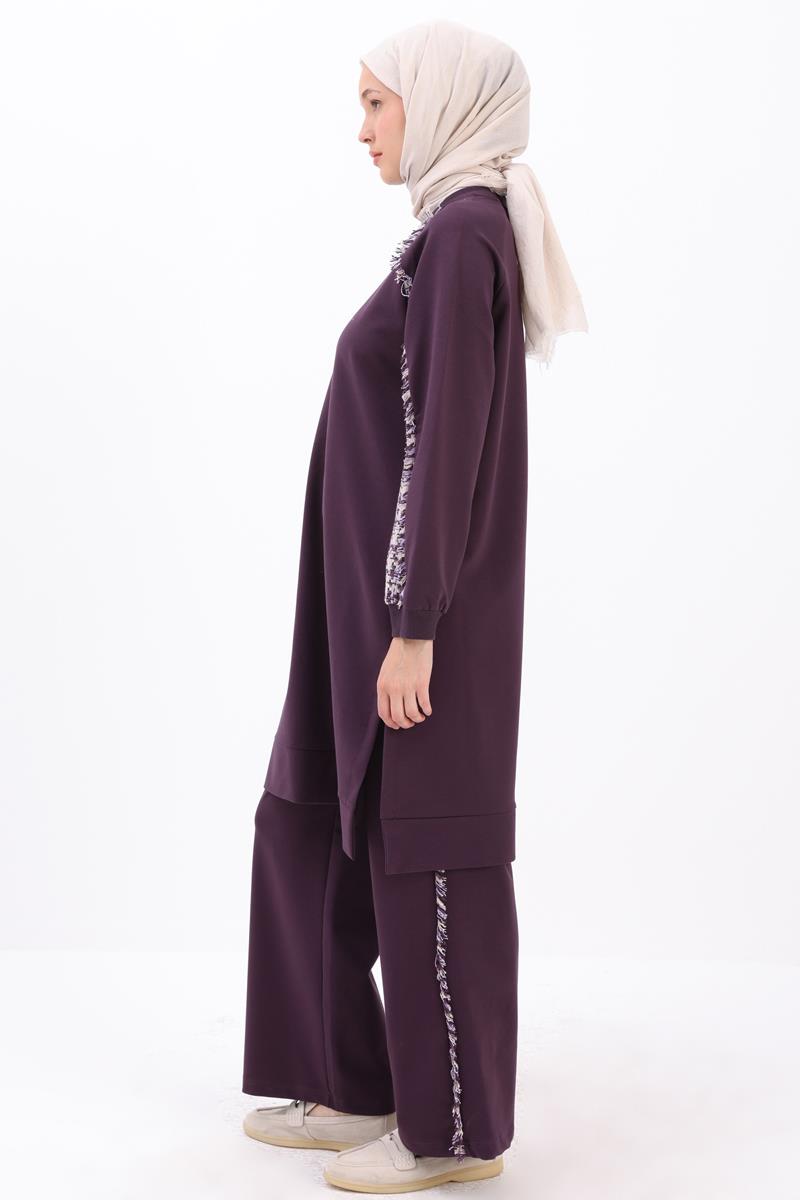 Mürdüm-Tüvit Garni Detaylı Pantolon Takımı
