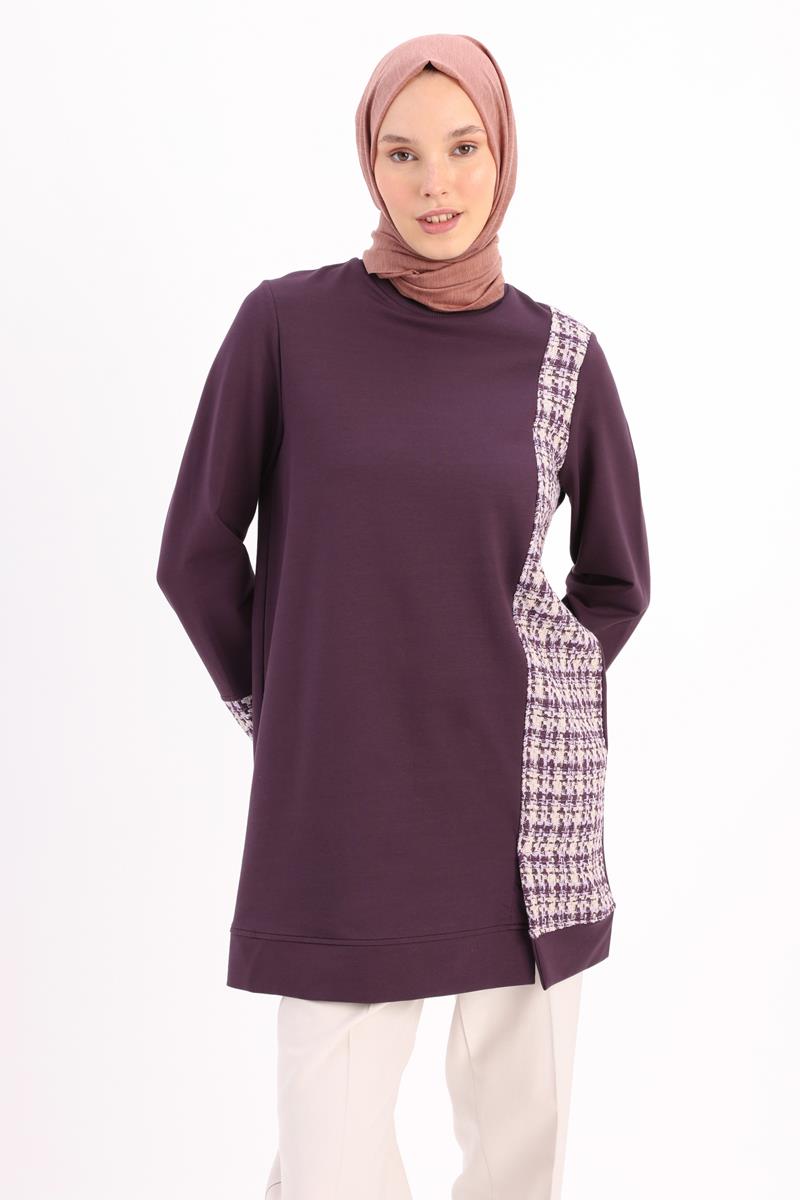 Mürdüm-Tüvit Garnili Örme Tunik