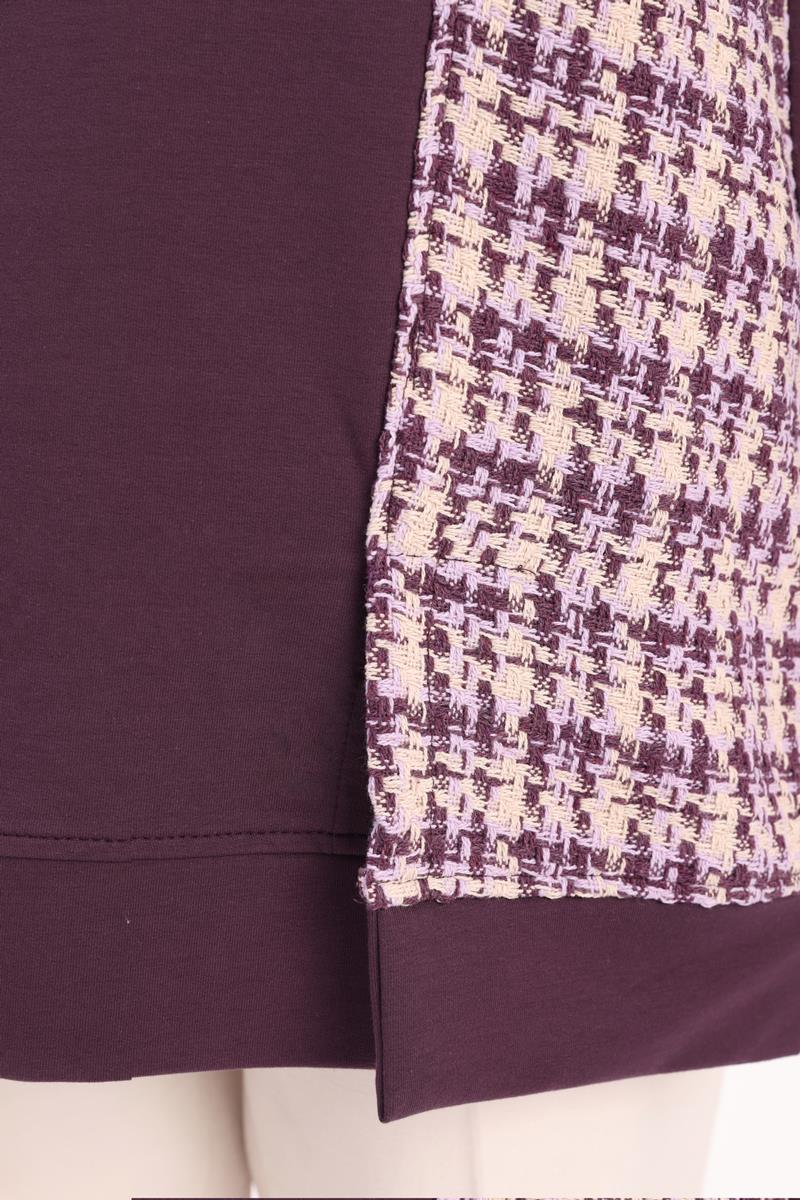 Mürdüm-Tüvit Garnili Örme Tunik