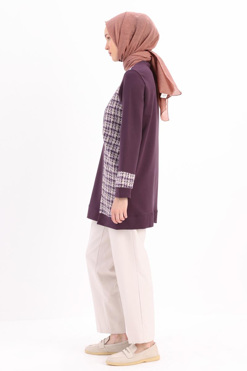 Mürdüm-Tüvit Garnili Örme Tunik