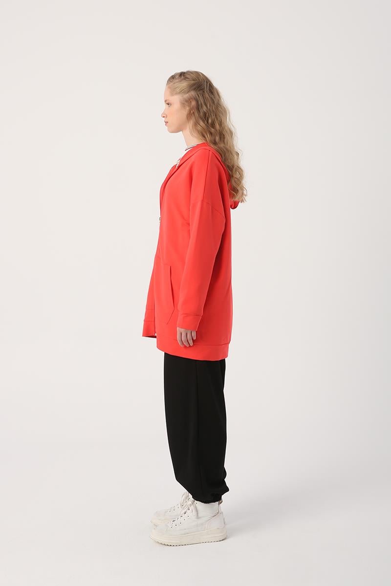 Pomegranate Flower-Zipper Sweat Cardigan