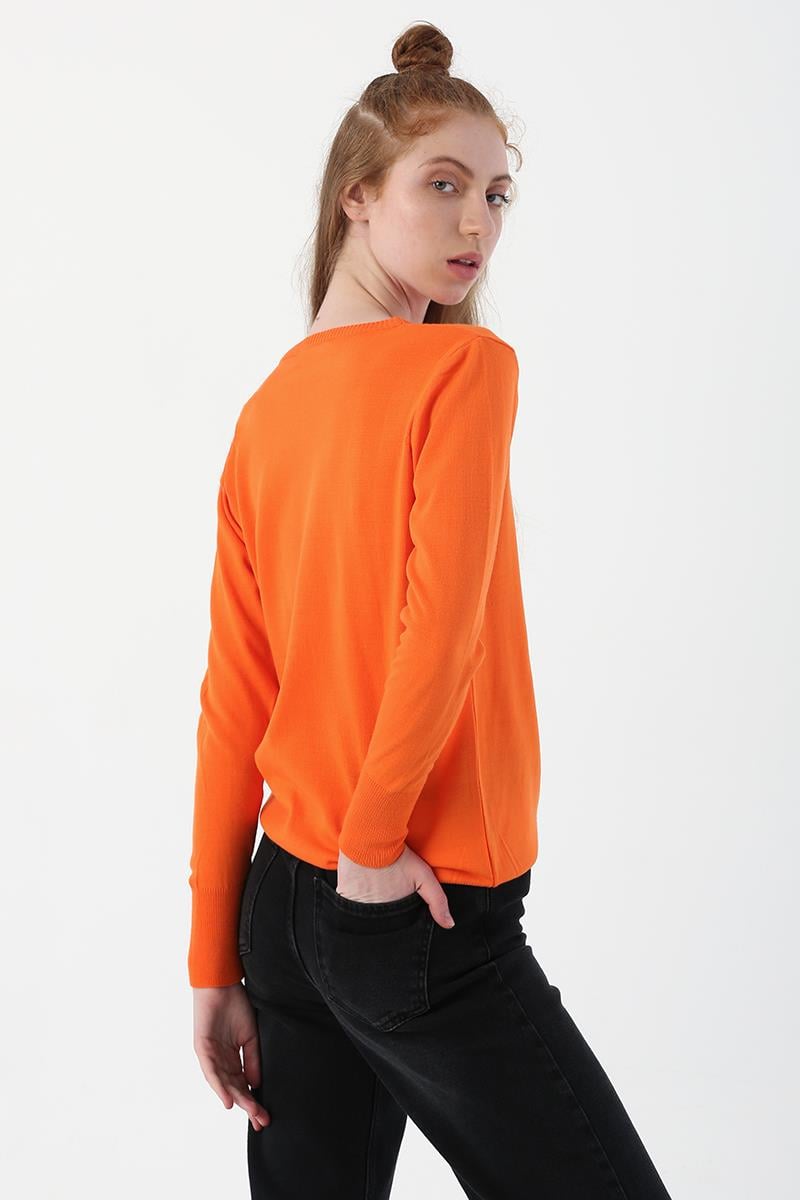 Orange-Crewneck Knitwear Sweater