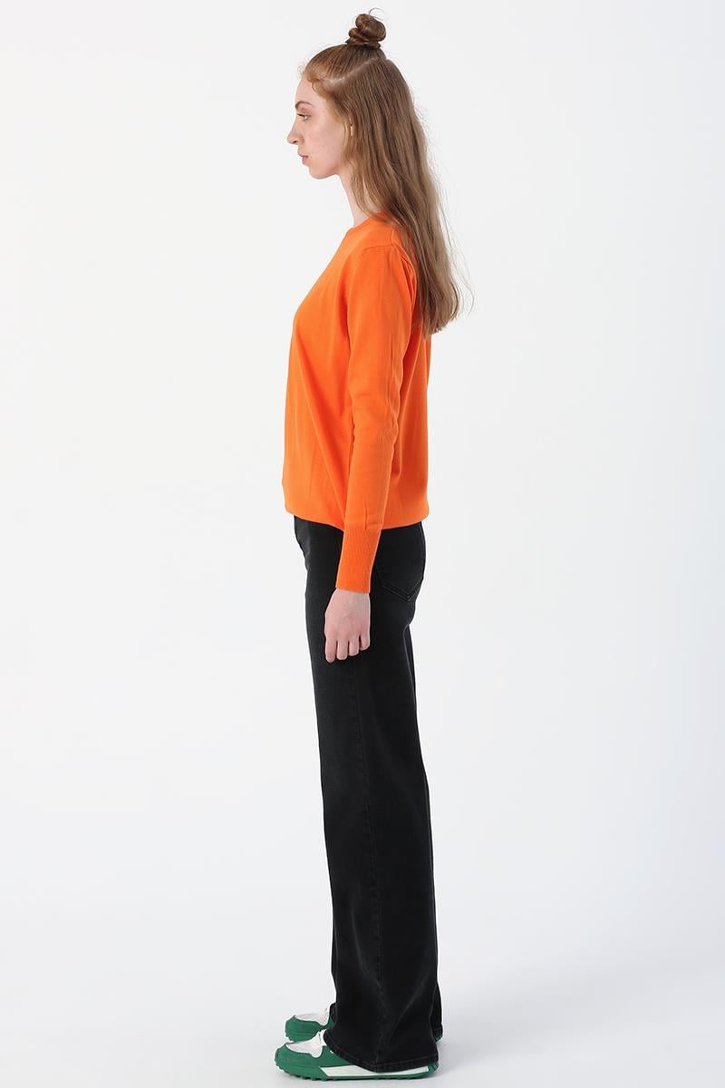 Orange-Crewneck Knitwear Sweater