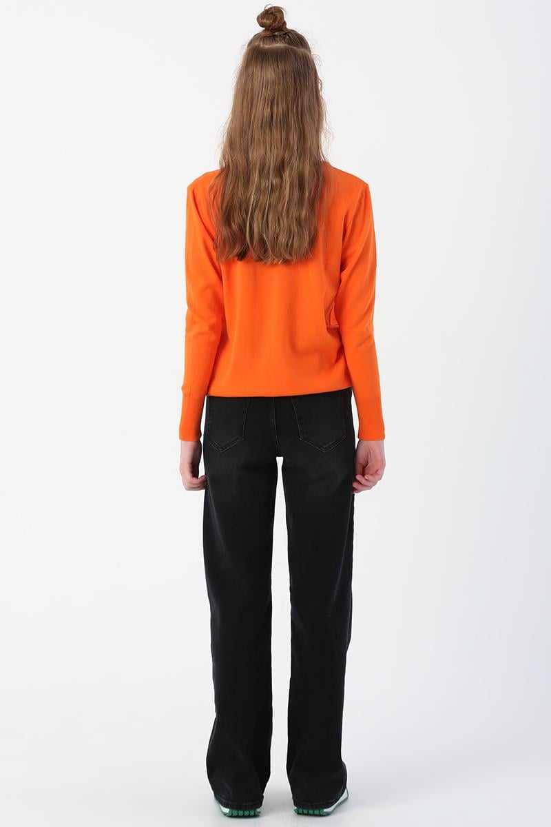 Orange-Crewneck Knitwear Sweater