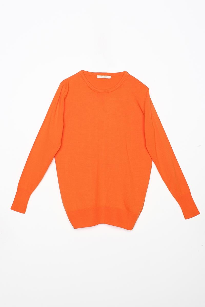 Orange-Crewneck Knitwear Sweater