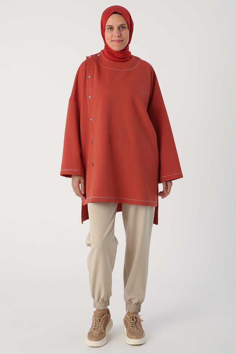 Oranj-Sim Dikişli Çıtçıtlı Oversize Tunik