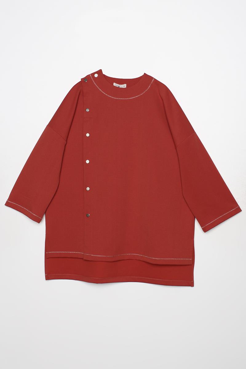 Oranj-Sim Dikişli Çıtçıtlı Oversize Tunik