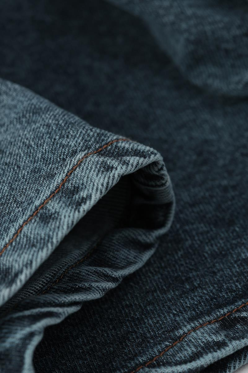 Orta Mavi-%100 Pamuk Fermuarlı Kloş Denim Etek